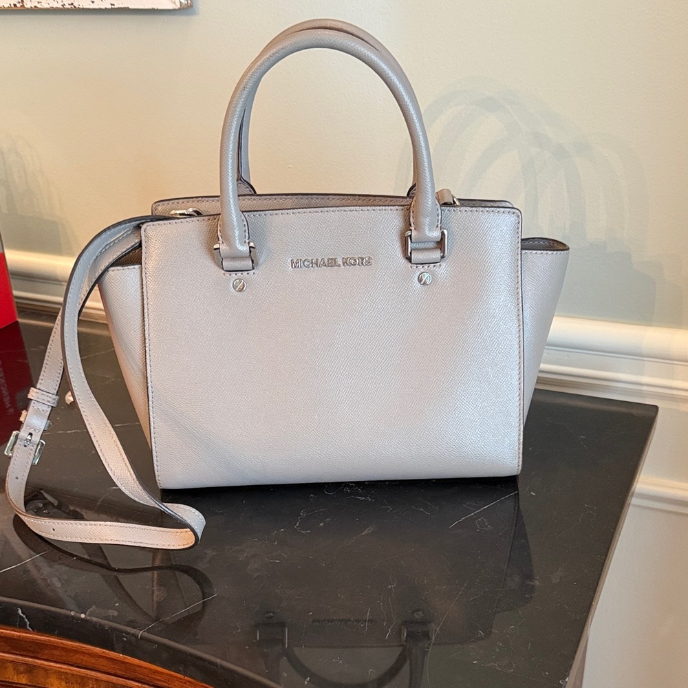 Michael Kors Silver Satchel Bag